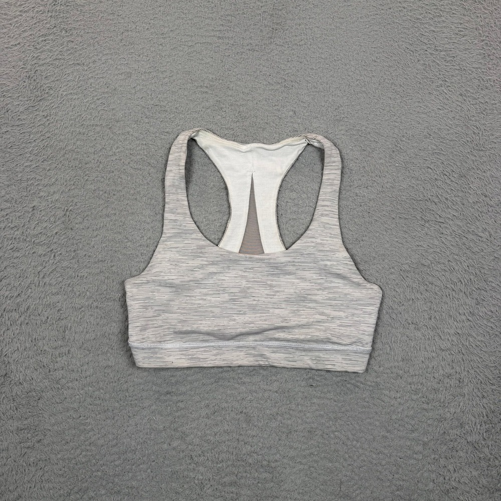 Lululemon Invigorate Bra Size 6 Grey White Space Dye Striped Racerback Mesh Back